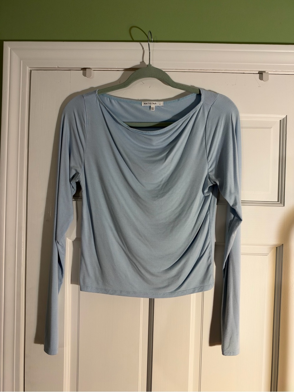 ANTISTATE Pastel Blue Draped Cowl Long Sleeve Top